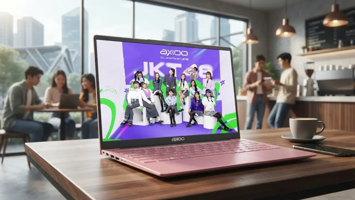 Axioo Hype 5 Ryzen 5 edisi kolaborasi JKT48 dengan desain ringan untuk produktivitas harian. (BTV/AI) 