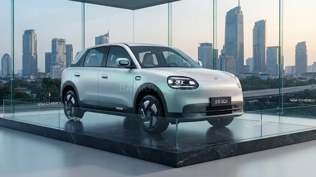 Chery Q EV 2026 berwarna modern dengan desain futuristis dan fitur Full EV terbaru.(BTV/AI) 