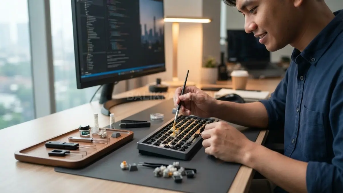 Lepas seluruh tombol keyboard secara berkala untuk membersihkan kotoran membandel menggunakan air sabun hangat. (BTV/Ai)