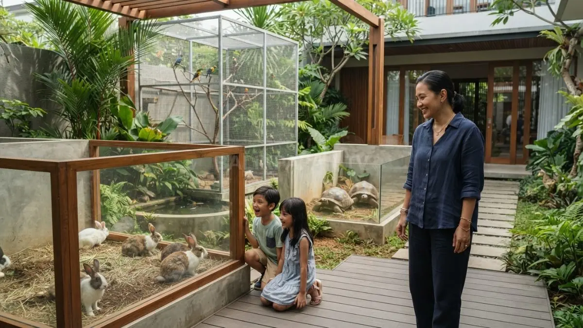 Mini zoo transparan menghadirkan habitat edukatif nyaman bagi hewan dan keluarga sehari-hari harmonis berkelanjutan bersama (BTV/AI)