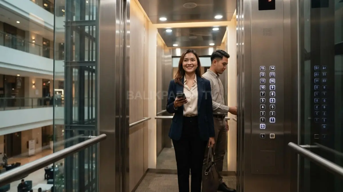 nterior lift hotel modern dengan penomoran lantai yang menghilangkan angka 13. (BTV/AI)