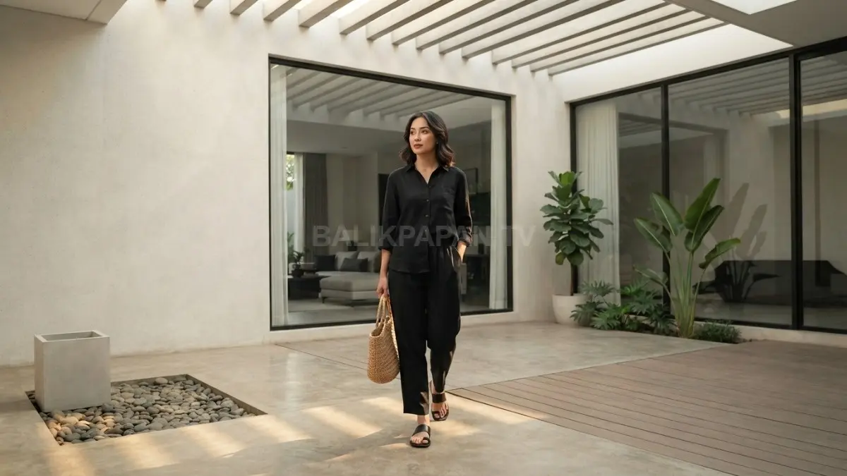 Outfit hitam berbahan katun premium dan linen tipis tetap nyaman dikenakan saat cuaca panas terik (BTV/AI)