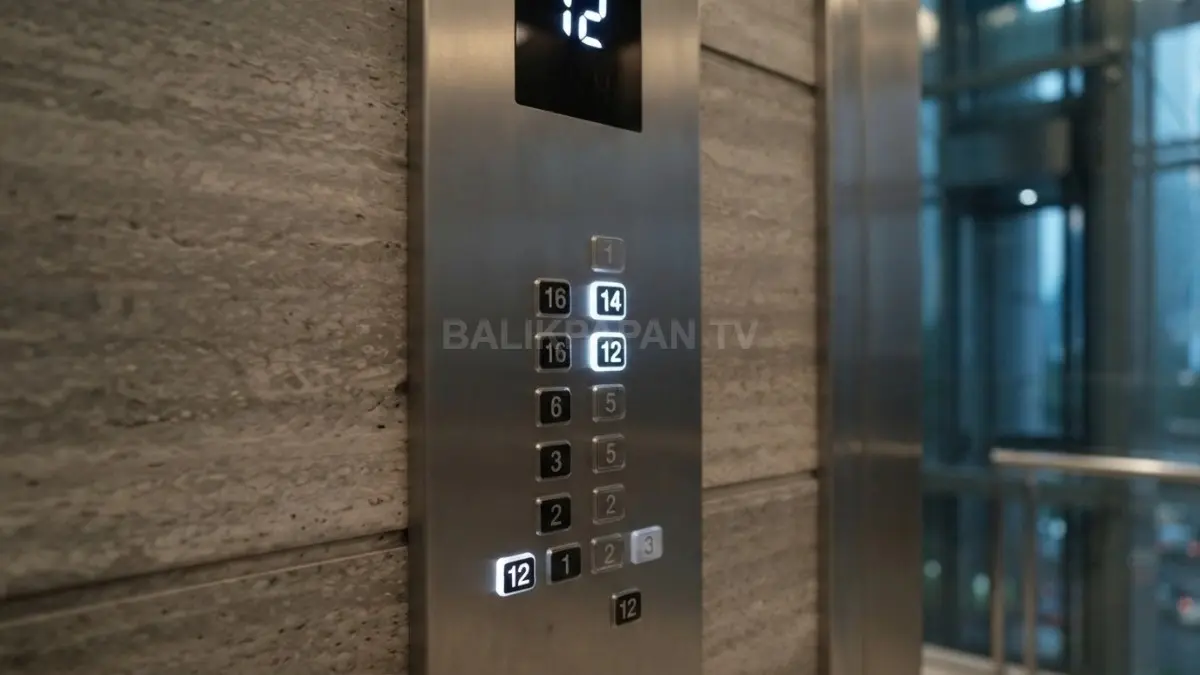 Panel lift gedung bertingkat yang melompat dari lantai 12 ke 14 menjadi simbol unik pengaruh budaya dalam arsitektur modern. (BTV/AI)