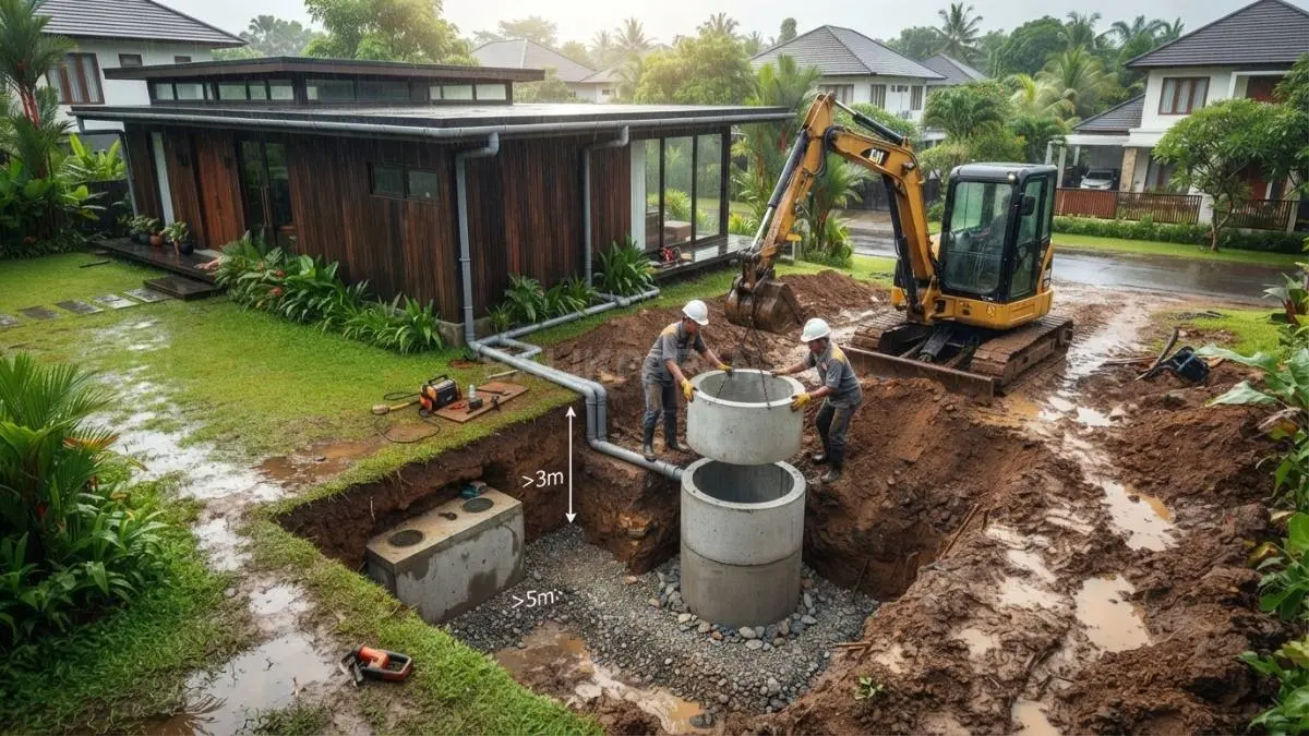Penentuan lokasi penampungan air berjarak aman dari septictank untuk mencegah pencemaran air bersih. (BTV/Ai)