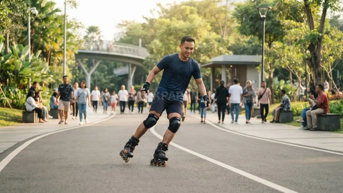 Pengendara memperlambat sepeda lebih awal sebelum kerumunan demi menjaga keseimbangan saat mengerem aman efektif (BTV/AI)