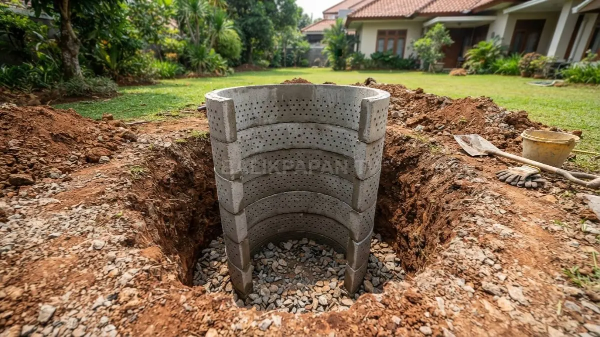 Penggalian tanah dan penyusunan buis beton berlubang dilakukan secara presisi agar resapan air optimal. (BTV/Ai)