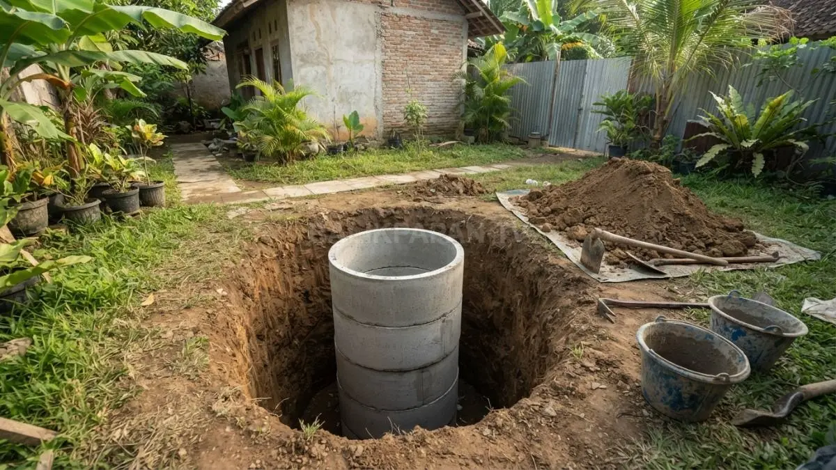 Penggalian tanah secara vertikal hingga kedalaman dua meter dilakukan agar buis beton masuk sempurna. (BTV/Ai)