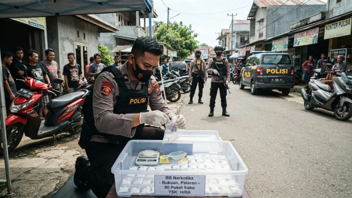 Polisi mengamankan barang bukti 90 poket sabu dalam pengungkapan kasus narkotika di Bukuan, Palaran.
