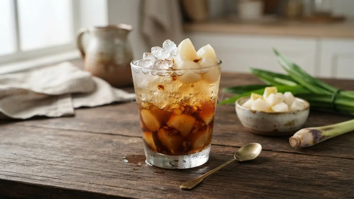 Satu gelas Es Pirai segar dengan paduan es parut dan sirup gula merah khas Tenggarong. (BTV/Ai)