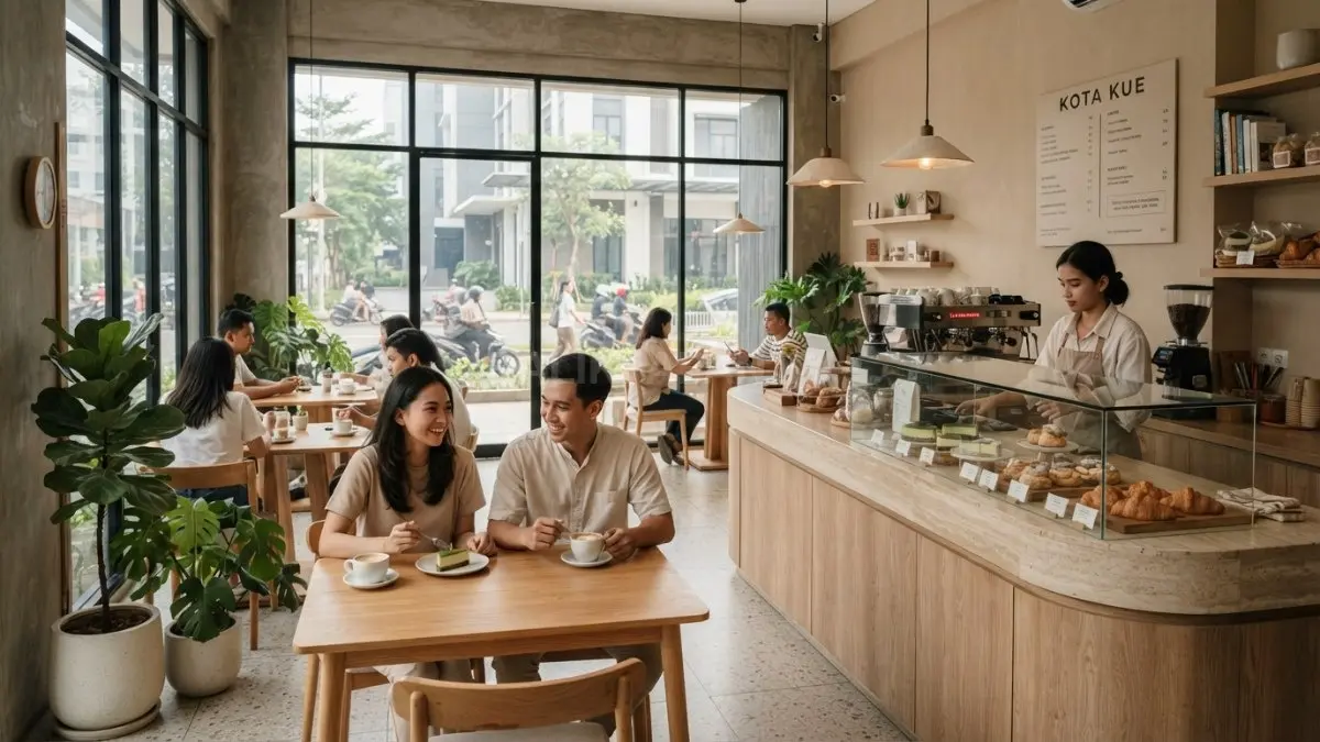 Toko kue bergaya Japandi menghadirkan suasana hangat, elegan, nyaman, dan estetis bagi setiap pelanggan berkunjung (BTV/AI)
