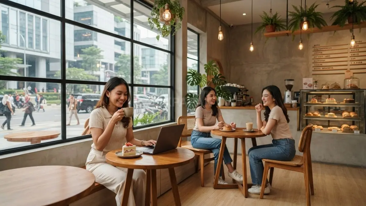Toko kue minimalis menghadirkan area duduk nyaman bernuansa kafe untuk meningkatkan pengalaman pelanggan berkunjung (BTV/AI)

