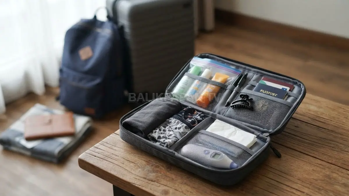 Barang cadangan kecil dalam tas darurat membantu mengatasi kebutuhan mendadak selama perjalanan. (BTV/Ai)
