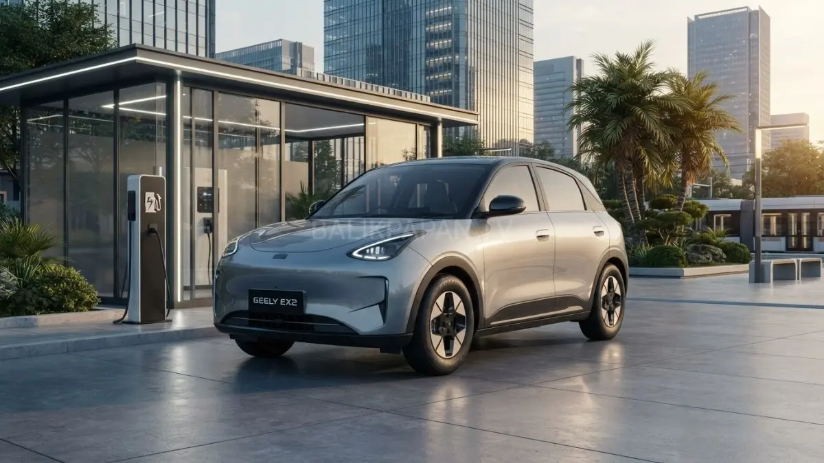 Geely EX2 tampil sebagai mobil listrik kompak dengan penggerak roda belakang dan desain modern. (BTV/AI) 