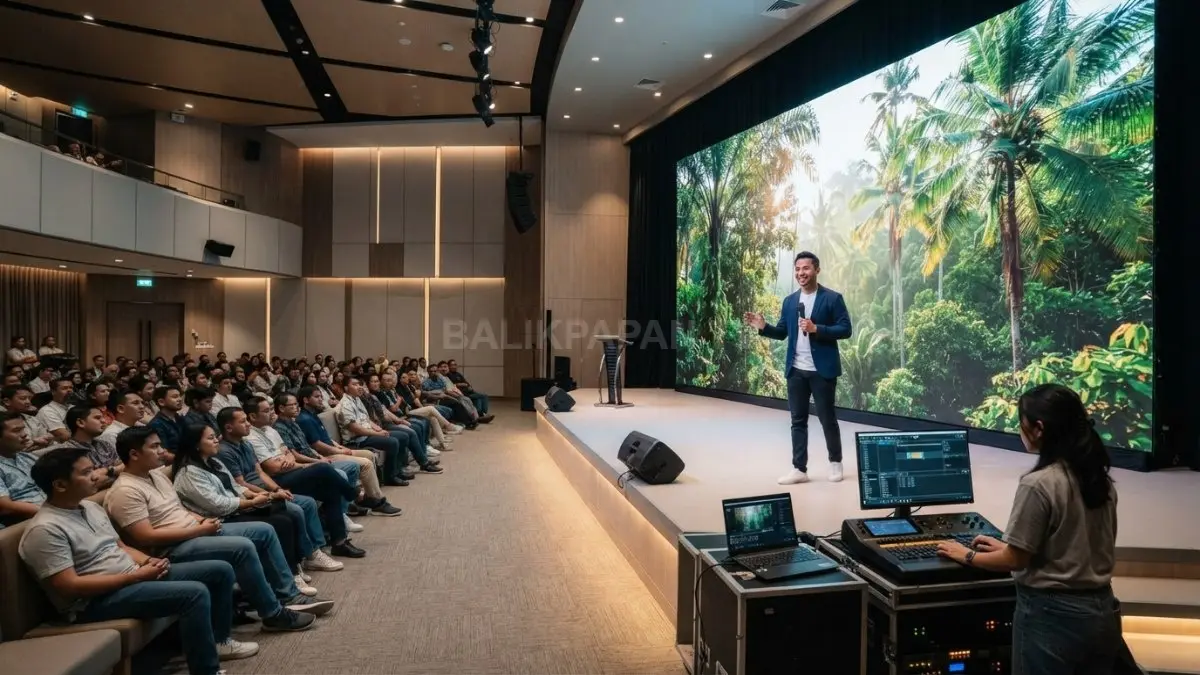 Layar LED raksasa menghadirkan latar panggung dinamis, fleksibel, dan praktis untuk berbagai acara multifungsi modern (BTV/AI)
