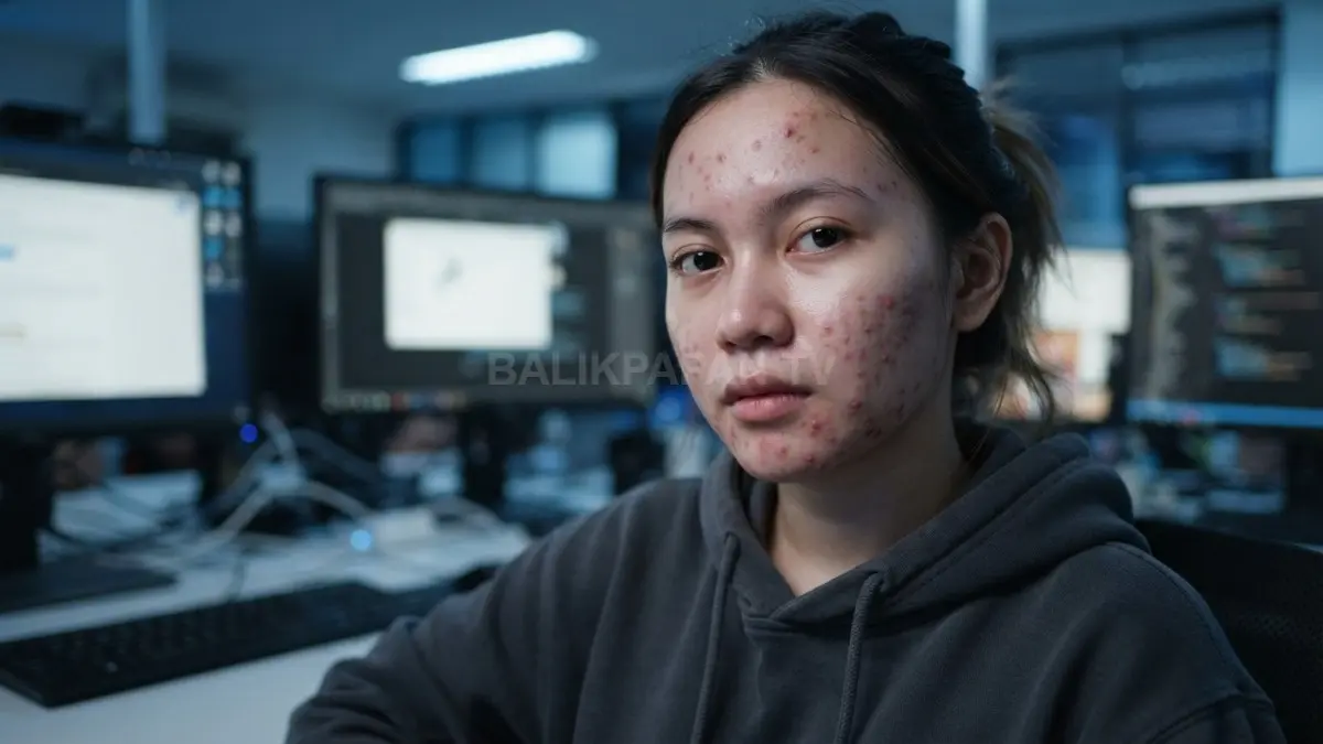 Paparan cahaya buatan terus-menerus mengganggu mikroflora wajah, memicu peradangan dan tumbuhnya jerawat kemerahan. (BTV/Ai)