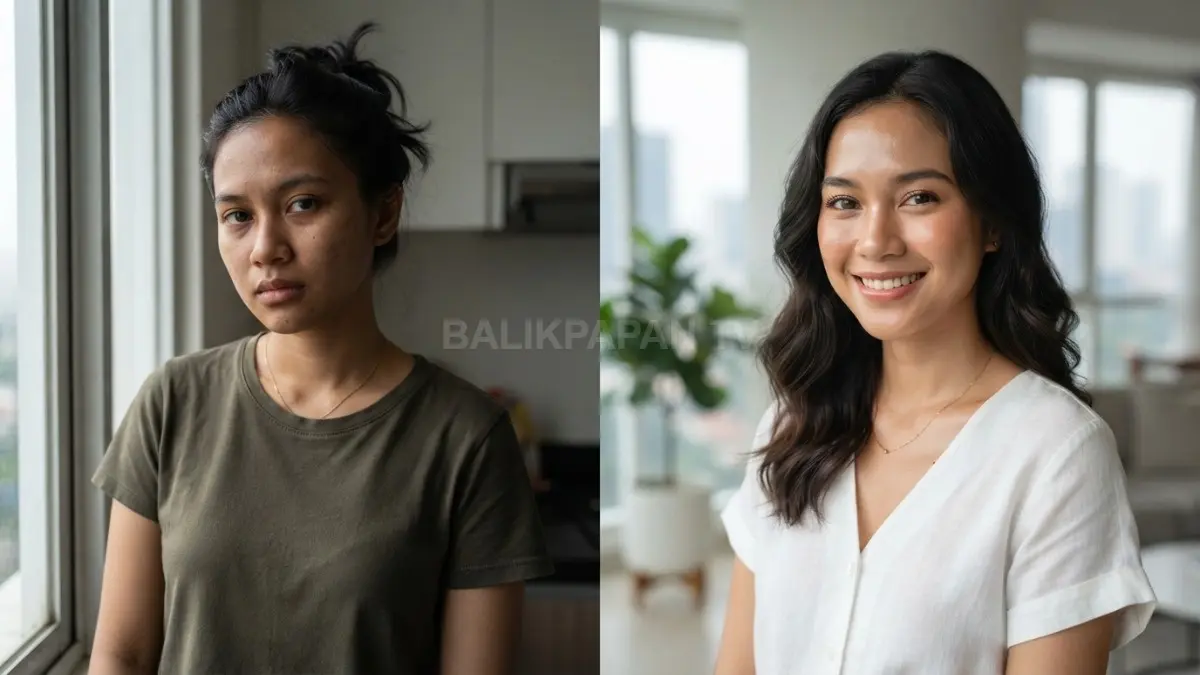 Perbandingan warna kulit sebelum dan sesudah menjalani perawatan rutin menggunakan pelembap dan sunscreen. (BTV/AI)