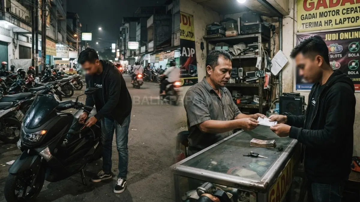 Pria diamankan polisi terkait pencurian motor, mengaku uang gadai dipakai kebutuhan sehari-hari dan judi online. (BTV/AI)