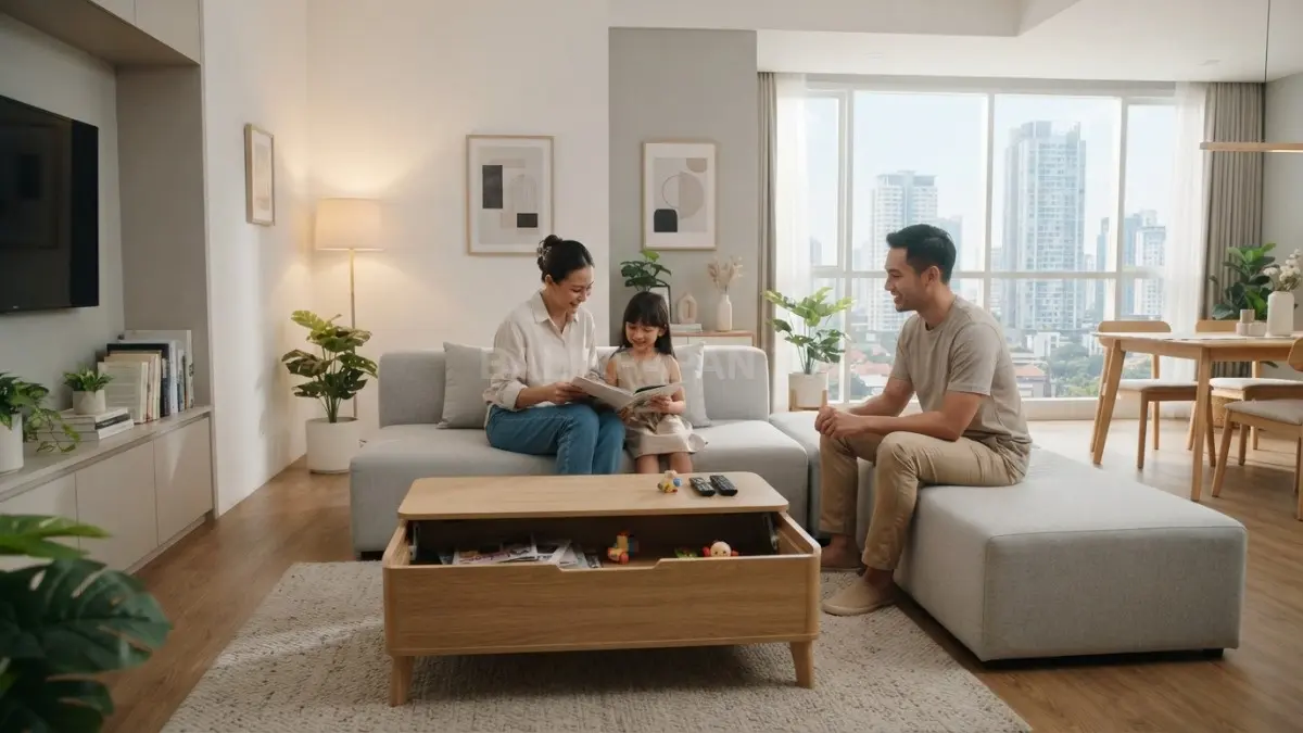 Rumah minimalis modern memanfaatkan ruang multifungsi untuk menciptakan hunian efisien, nyaman, dan estetis bagi keluarga (BTV/AI)
