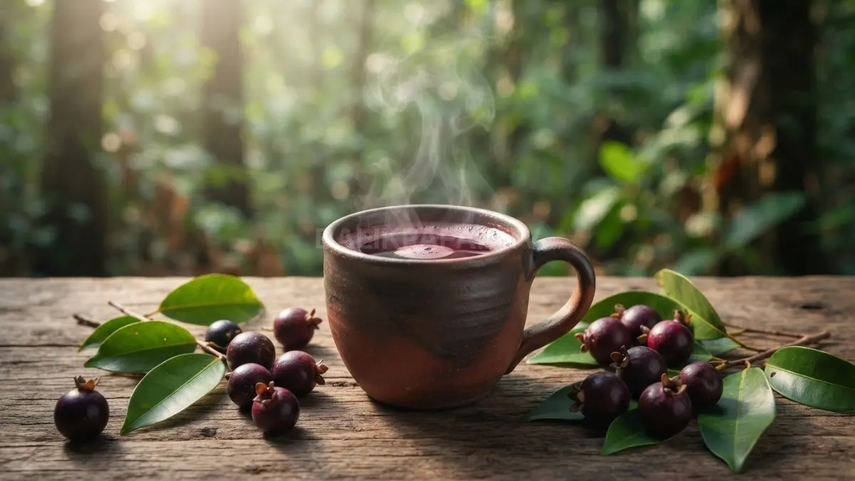 Secangkir racikan kopi herbal beraroma khas buah karamunting yang disajikan hangat di atas meja. (BTV/Ai)