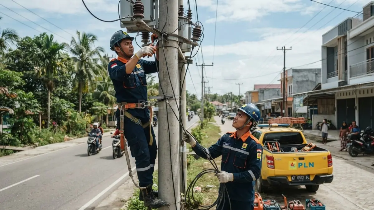 Petugas PLN melakukan pemeliharaan jaringan listrik 20 kV demi meningkatkan keandalan pasokan Paser sementara (BTV/AI)