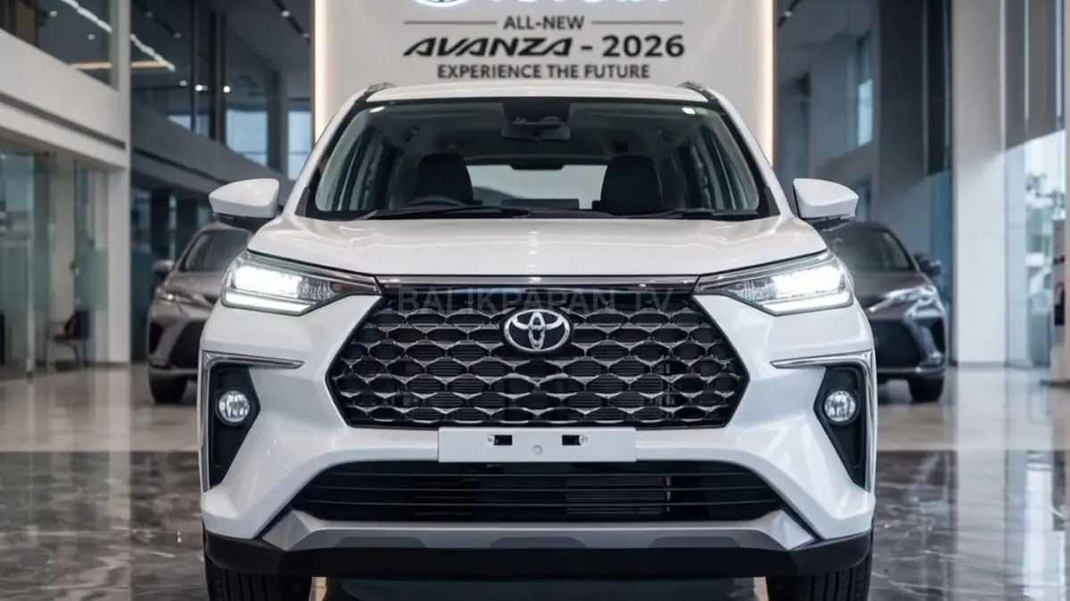 Desain depan Toyota Avanza 2026 tampil modern dengan lampu LED, grille besar, dan aksen premium elegan. [BTV:AI]