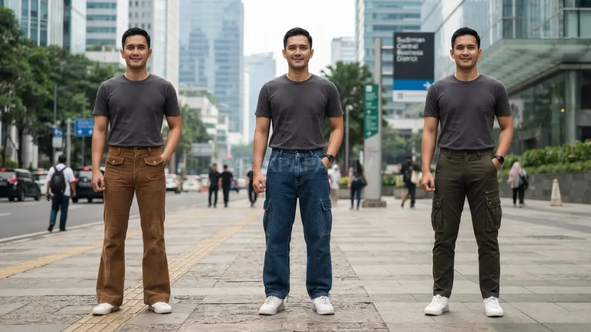 Detail kantong celana menunjukkan evolusi desain fashion mengikuti kebutuhan manusia sepanjang sejarah berpakaian global (BTV/AI)