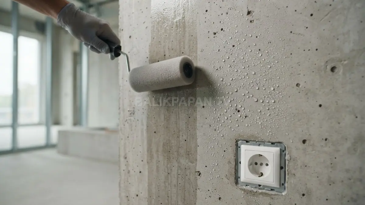Pelapis sealer hydrophobic meresap ke pori beton untuk mencegah resapan minyak dan air. (BTV/Ai)