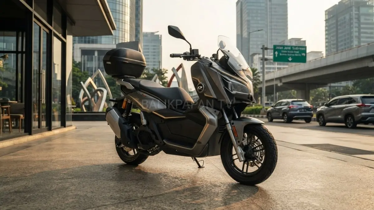 QJ Motor ATR125 2026 bergaya adventure dengan fitur premium yang menarik perhatian pecinta skuter. (BTV/AI) 