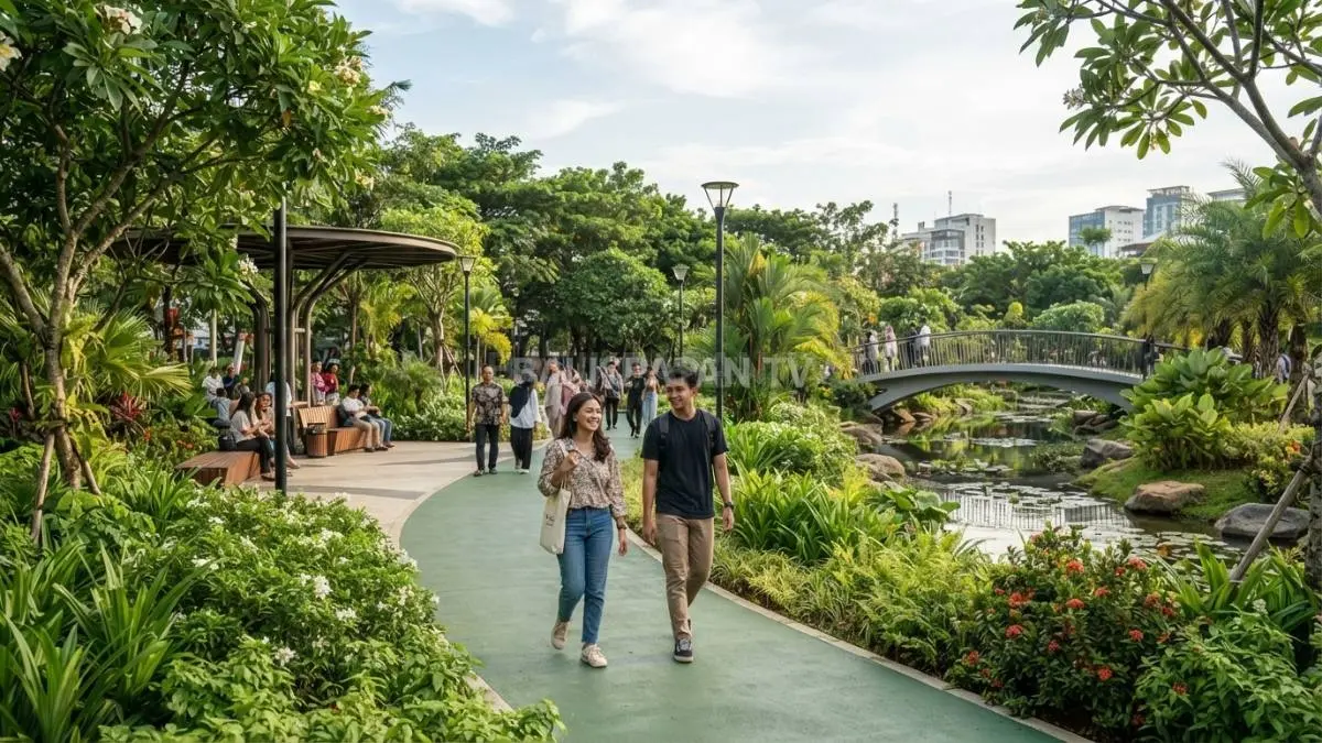 Taman kota dengan aroma tanaman lokal menghadirkan identitas lingkungan melalui pengalaman alami bagi pengunjung. (BTV/Ai)
