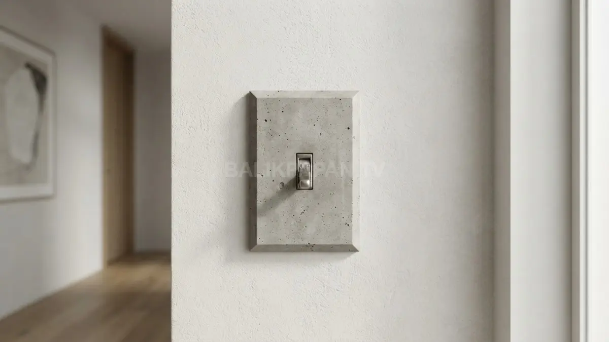 Tampilan cover sakelar berbahan beton mikro ekspos yang memberikan kesan industrial elegan pada dinding rumah. (BTV/Ai)