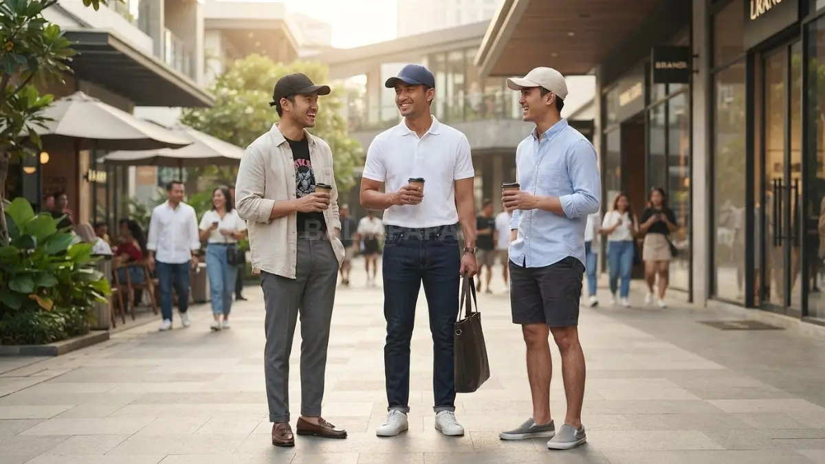 Topi pria kasual dipilih berdasarkan bentuk wajah, warna outfit, material nyaman, dan gaya berpakaian modern (BTV/AI)
