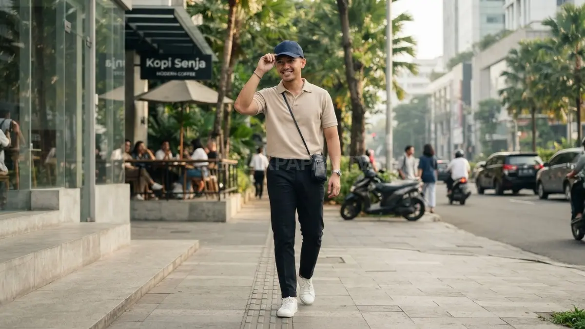 Topi pria sesuai bentuk wajah oval melengkapi gaya kasual modern dengan tampilan rapi, seimbang, dan elegan (BTV/AI)
