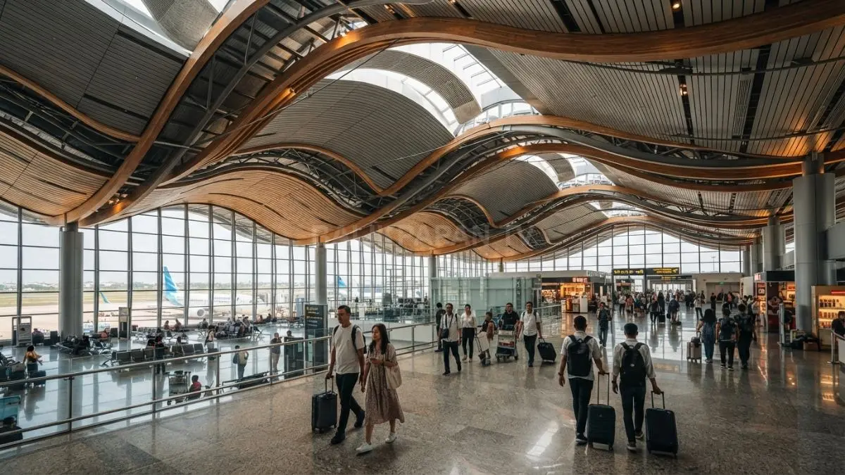 Atap bergelombang pada terminal bandara modern dirancang untuk membantu sirkulasi udara sekaligus meningkatkan efisiensi energi. (BTV/AI)