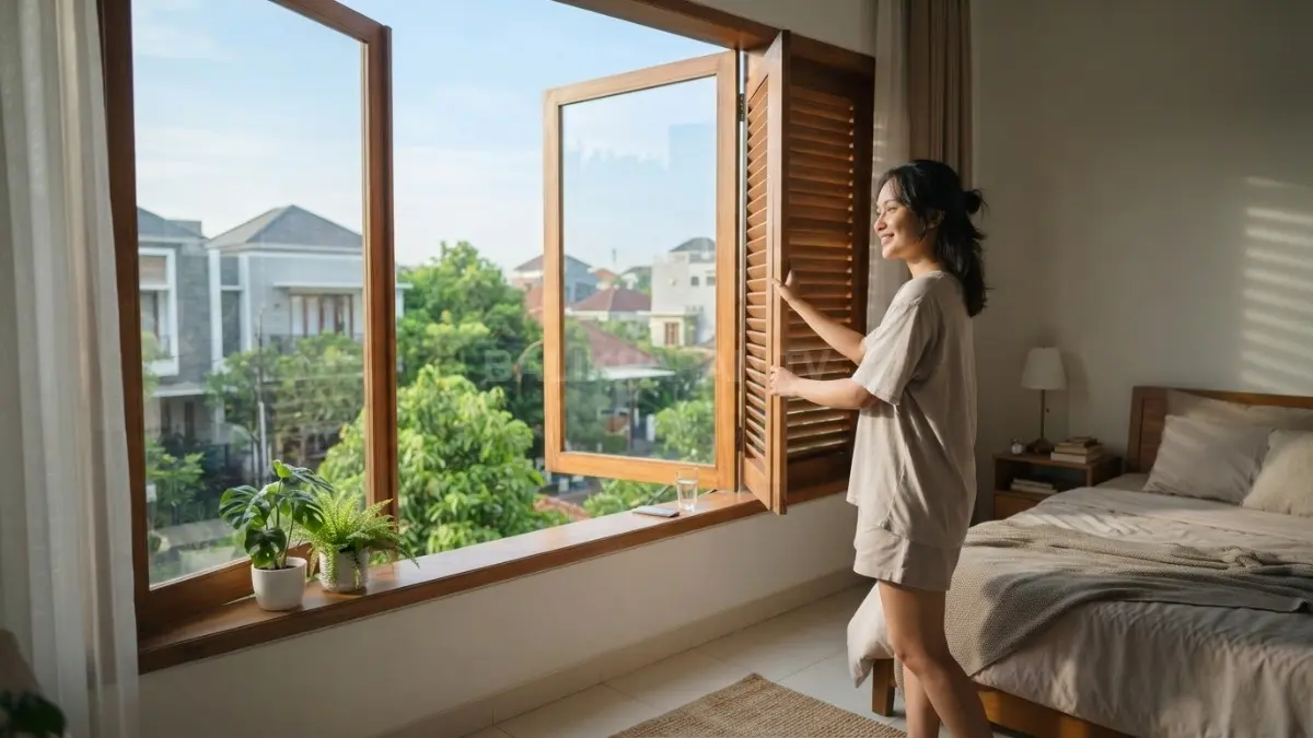 Jendela kamar dibuka pada pagi hari untuk membantu pertukaran udara dan mengurangi kelembapan ruangan. (BTV/AI)