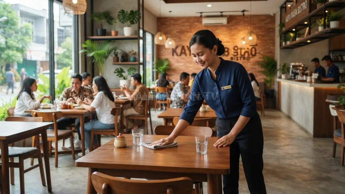 Kebersihan meja restoran dapat menjadi petunjuk awal kualitas layanan melalui perhatian staf terhadap area makan. (BTV/Ai)
