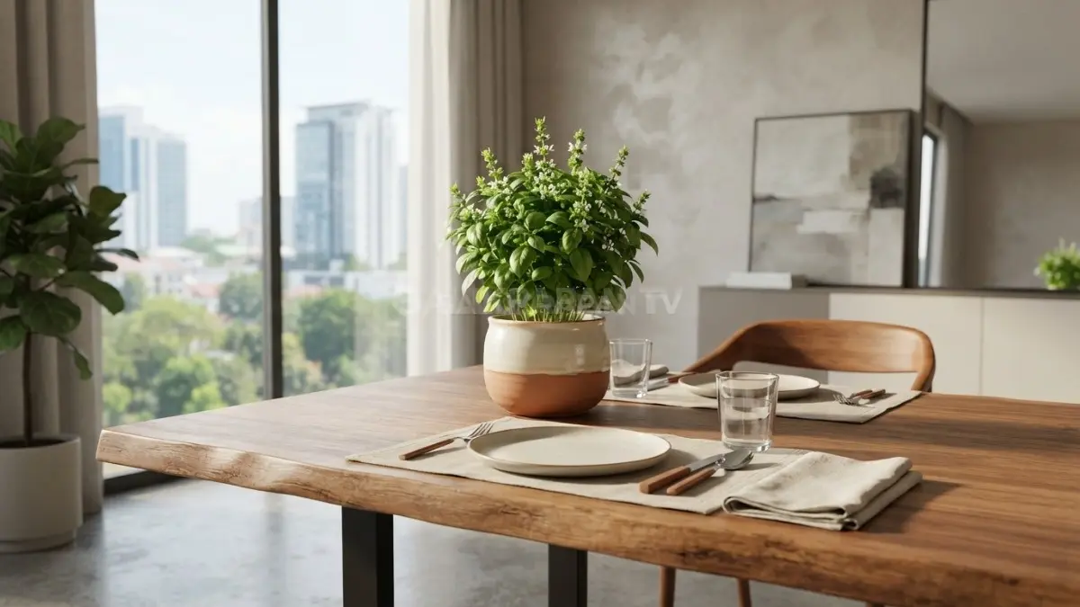 Kebun aromatik di meja makan menghadirkan dekorasi alami sekaligus menyediakan tanaman segar untuk tambahan rasa makanan. (BTV/Ai)
