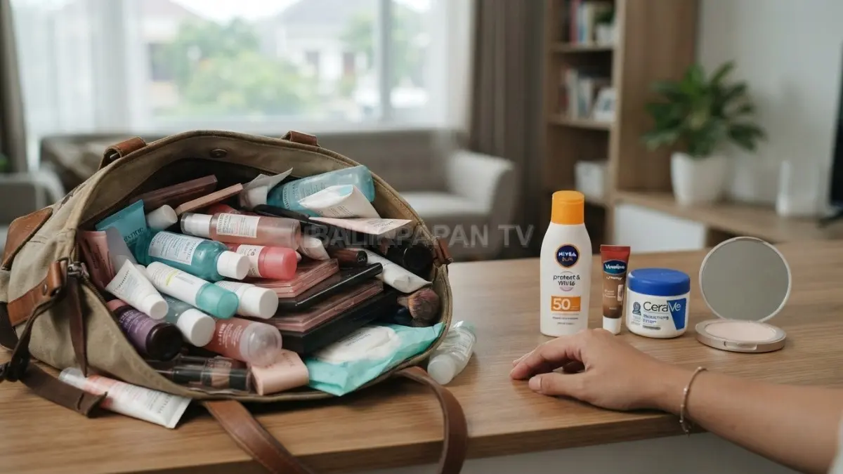 Kesalahan menyiapkan tas beauty sering terjadi karena membawa produk berlebihan, mengabaikan kebersihan, dan mengikuti tren tanpa kebutuhan. (BTV/Ai)
