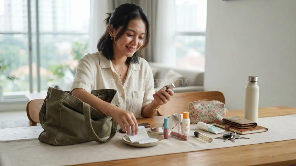 Menata tas beauty secara praktis membantu menjaga rutinitas perawatan diri tetap sederhana, rapi, dan sesuai kebutuhan harian. (BTV/Ai)
