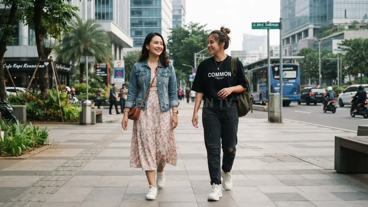 Outfit feminin dan tomboy dipadukan sesuai aktivitas, menghadirkan kenyamanan, kepercayaan diri, serta gaya modern sehari-hari (BTV/AI)
