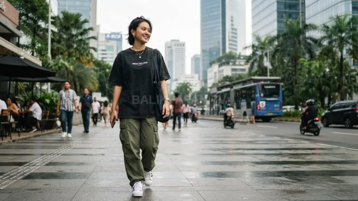 Perpaduan outfit feminin dan tomboy menghadirkan gaya nyaman fleksibel untuk berbagai aktivitas harian modern elegan. (BTV/AI)
