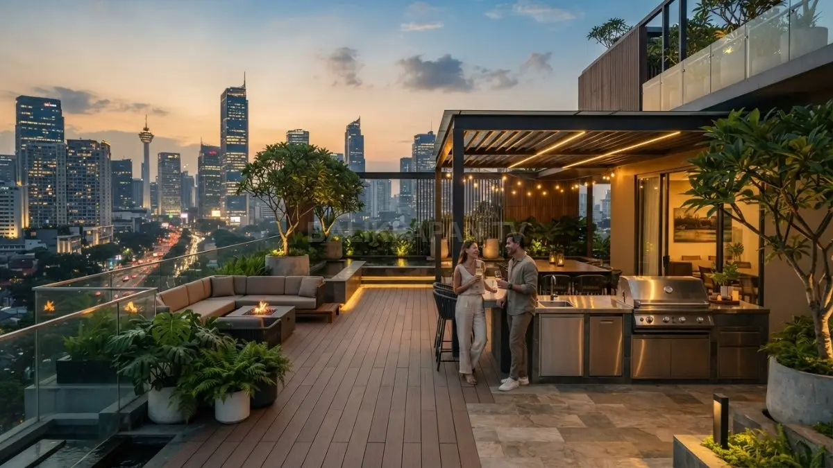 Rooftop aesthetic memadukan desain modern, area santai, taman hijau, dan fungsi optimal bagi hunian masa kini (BTV/AI)
