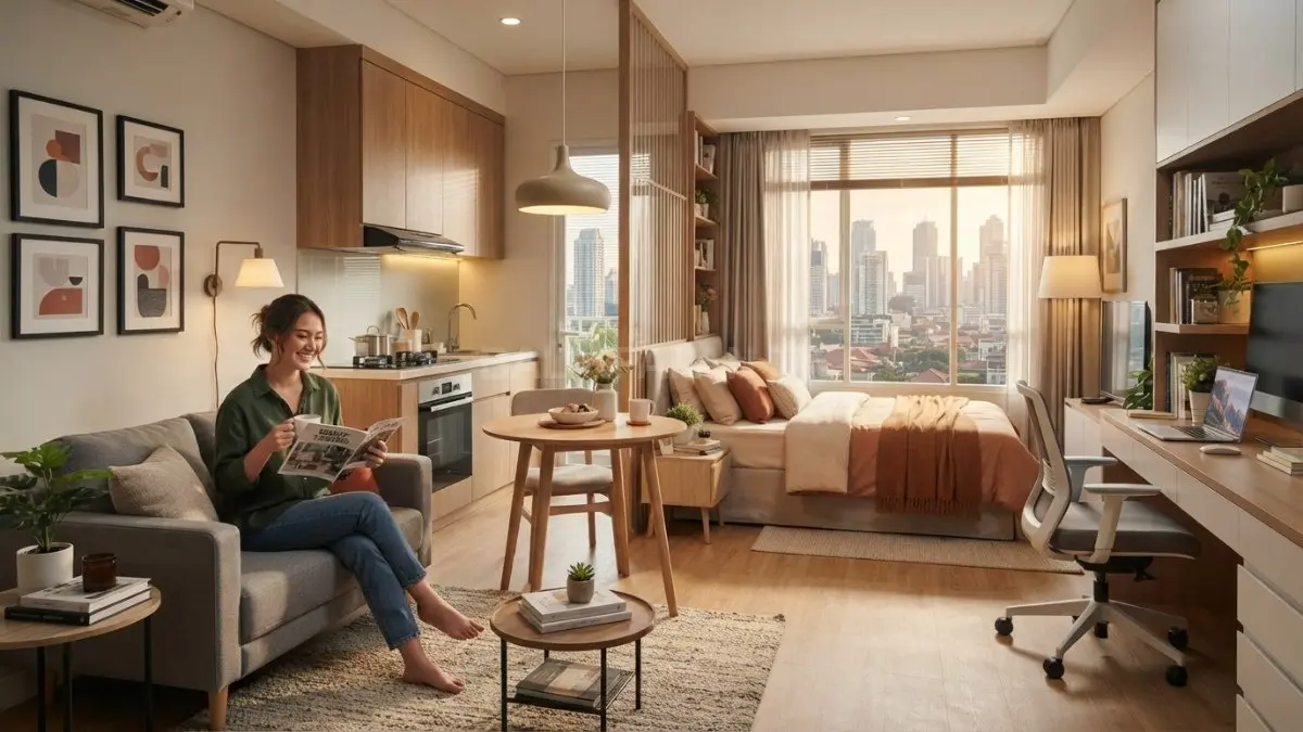 Rumah satu ruangan dibagi empat area fungsional untuk menghadirkan kenyamanan, efisiensi, dan privasi maksimal (BTV/AI)
