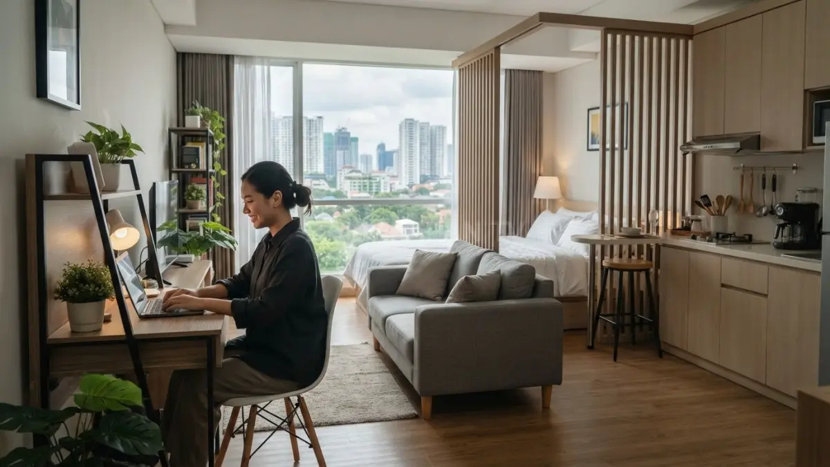 Rumah satu ruangan ditata menjadi empat area fungsional agar nyaman, rapi, dan efisien setiap hari (BTV/AI)

