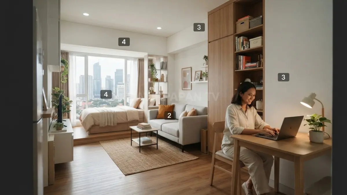 Rumah satu ruangan tertata menjadi empat area fungsional melalui furnitur multifungsi dan penataan ruang efisien (BTV/AI)
