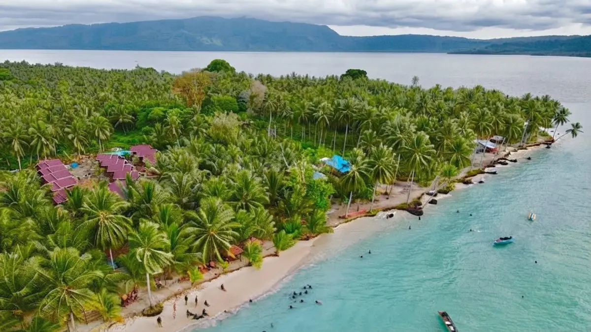 Pulau Kaniungan memikat wisatawan melalui laut jernih, terumbu karang indah, penyu hijau, serta snorkeling menakjubkan. (BTV/AI)