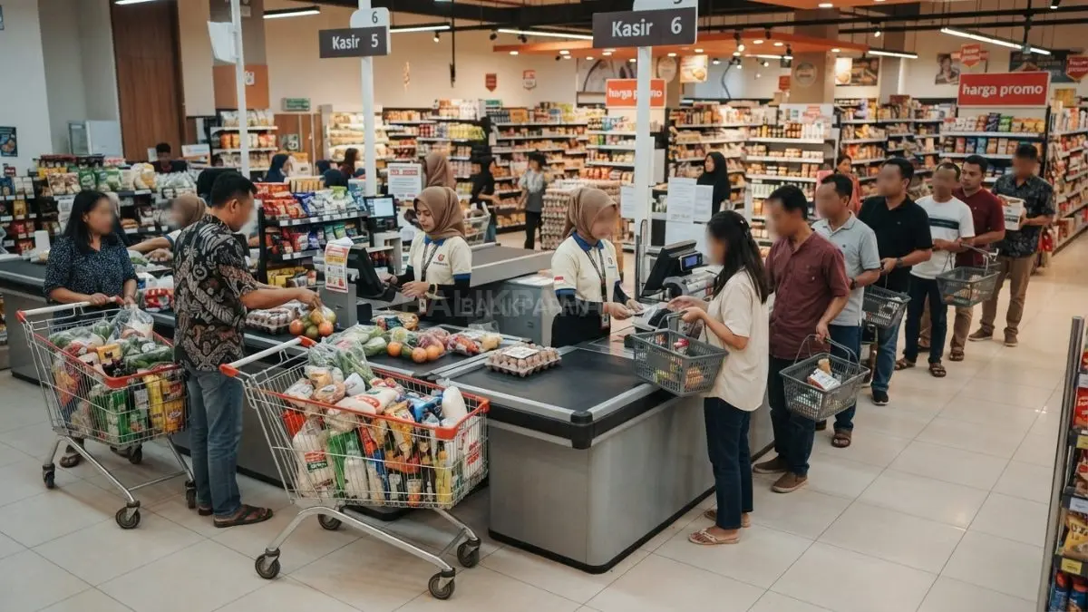 Antrean yang terlihat pendek belum tentu lebih cepat karena jumlah tindakan transaksi lebih menentukan dibanding jumlah orang. (BTV/Ai)
