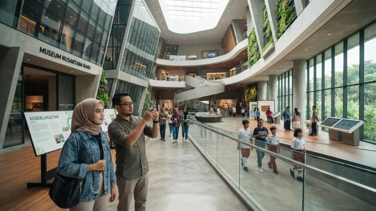 Arsitektur museum modern menghadirkan ruang edukasi, budaya, berkelanjutan, nyaman, inspiratif bagi seluruh pengunjung sepanjang waktu (BTV/AI)
