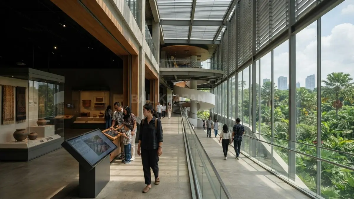 Desain museum modern memadukan edukasi, budaya, keberlanjutan, dan kenyamanan pengunjung melalui arsitektur adaptif berkelanjutan (BTV/AI)
