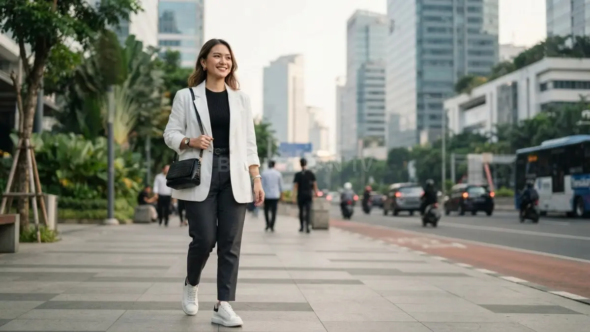 Gaya monokrom modern menghadirkan penampilan modis, elegan, nyaman, dan mudah dipadukan untuk berbagai kesempatan. (BTV/AI)
