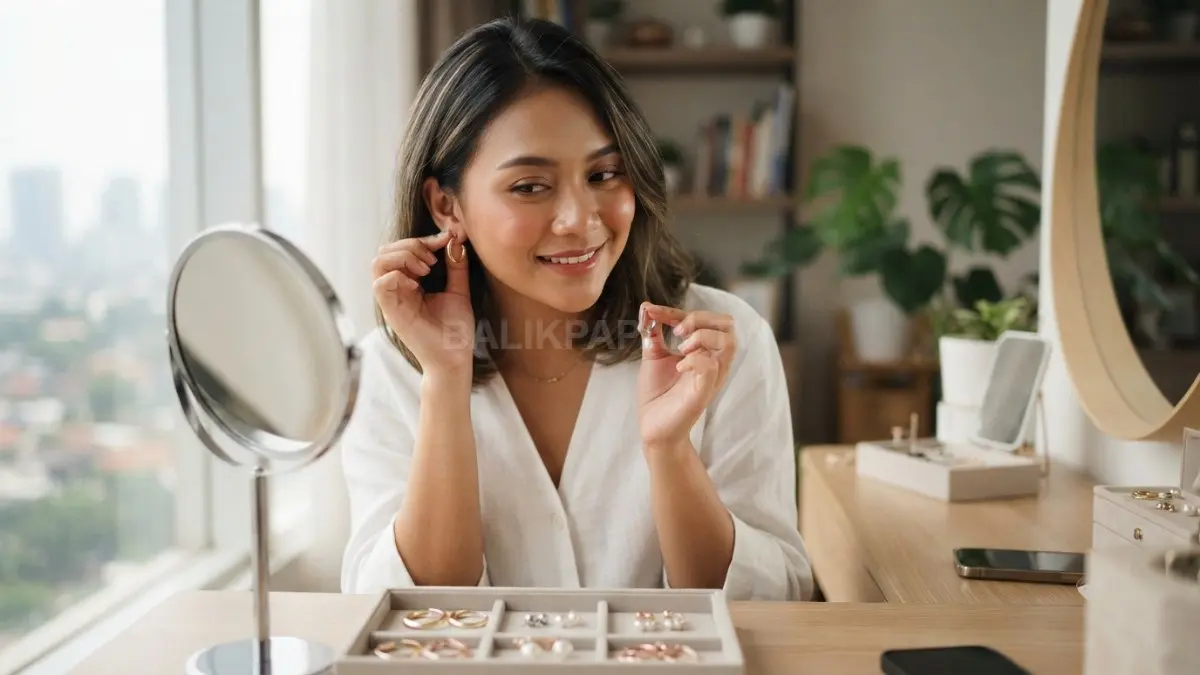 Ilustrasi pemilihan anting berdasarkan undertone kulit agar pantulan cahaya terlihat lebih optimal.  (BTV/AI)